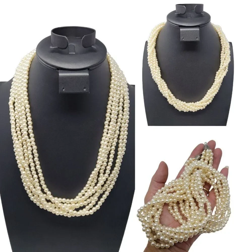 Vintage Faux Pearl 6 Strand Matinee Necklace Versatile Twisted 22